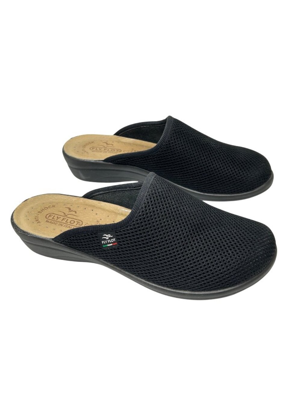 Fly Flot Shoes Womens 9-9.5 Mule Clogs Black Mesh Slip-On Closed-Toe Italy